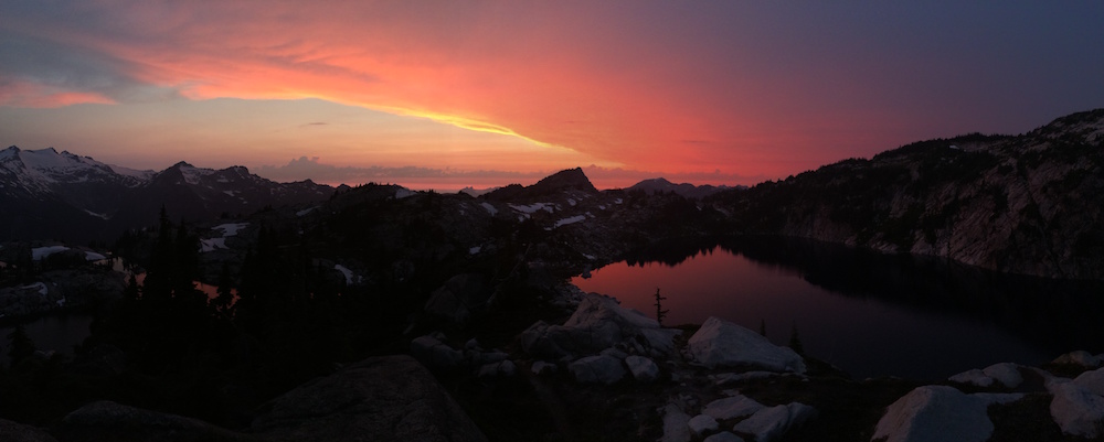 Majestic sunset over a mountain and lake