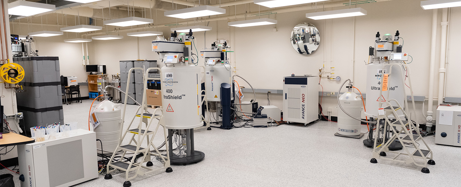 A wide shot of several instruments in the Department of Chemistry Instrumentation Facility.