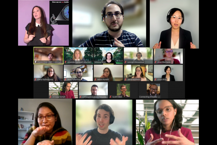 A screen grab of research slam participants on Zoom.