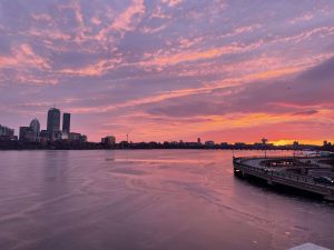 A pink and purple sunset in Cambridge, MA.