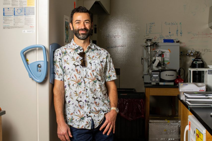 Associate Professor Alex Shalek (left) is seen in his E25 lab at MIT in Cambridge, Massachusetts, on Thu., July 14, 2022. Shalek is the Pfizer-Laubach Career Development Associate Professor at MIT, a Core Member of the Institute for Medical Engineering and Science (IMES), an Associate Professor of Chemistry, an Extramural Member of The Koch Institute for Integrative Cancer Research, an Institute Member of the Broad Institute, an Associate Member of the Ragon Institute, an Assistant in Immunology at MGH, and an Instructor in Health Sciences and Technology at HMS. According to his MIT bio, Shalek's research "is directed towards the creation and implementation of new approaches to elucidate cellular and molecular features that inform tissue-level function and dysfunction across the spectrum of human health and disease."