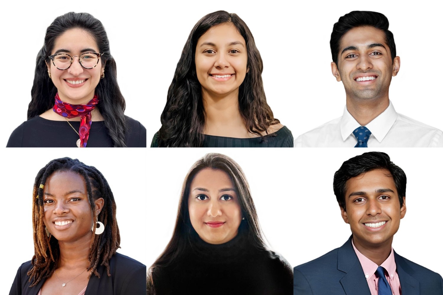 Top row, l-r: Denisse Córdova Carrizales, Ria Das, and Ronak Desai. Bottom row, l-r: Stacy Godfreey-Igwe ’22, Arya Rao, Ananthan Sadagopan ’24.