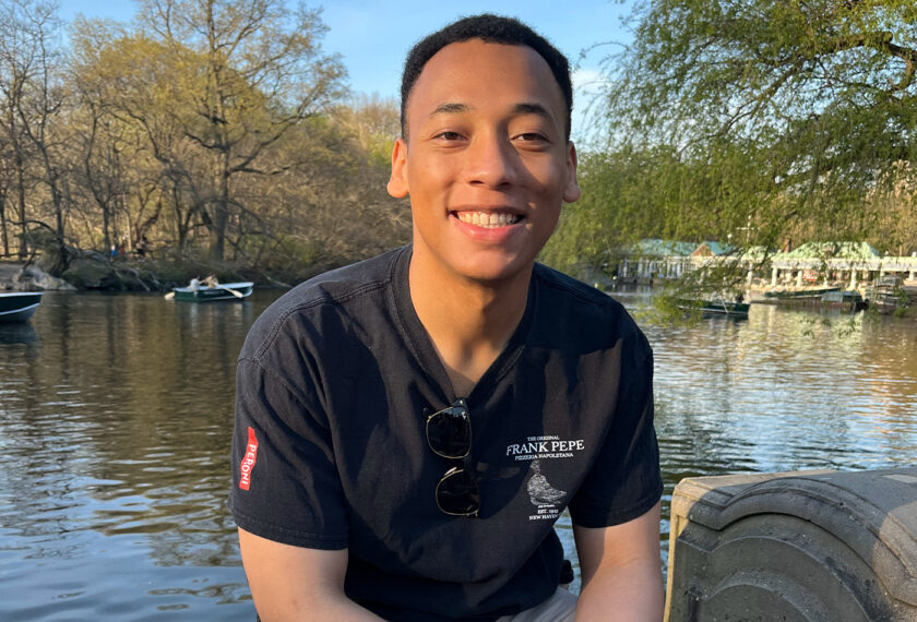 Gregory Valtierra smiles in the Boston Public Garden