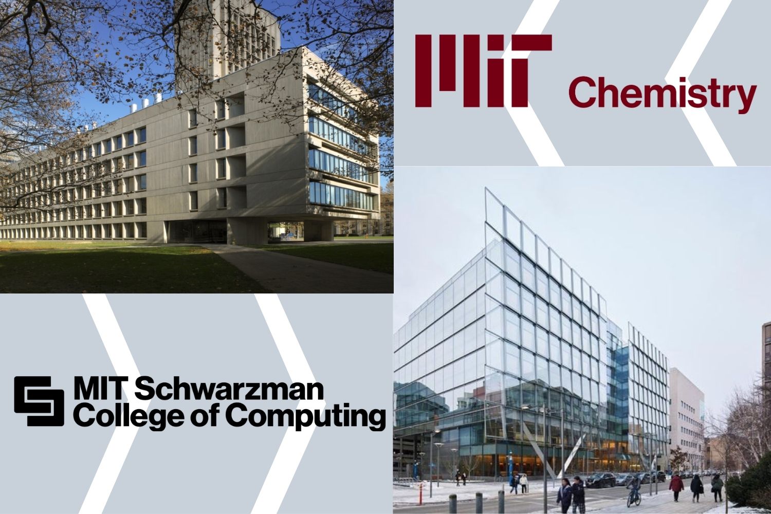 A collage of the Department of Chemistry building and the Schwarzman College of Computing building along with the logos for each department.